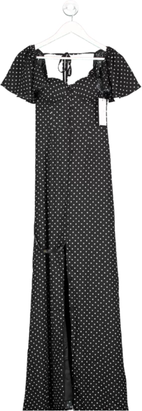 Club L Signorina Black Polka Dot Buttoned Maxi Dress With Flounced Short Sleeves BNWT UK 6