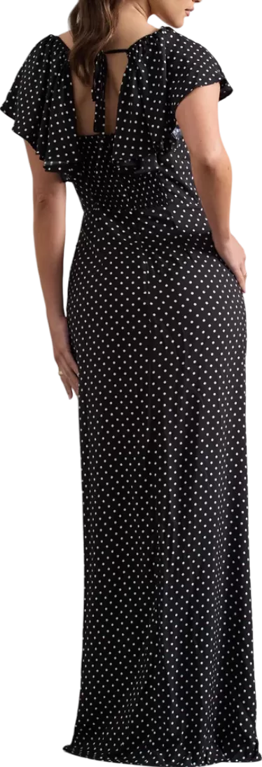 Club L Signorina Black Polka Dot Buttoned Maxi Dress With Flounced Short Sleeves BNWT UK 6