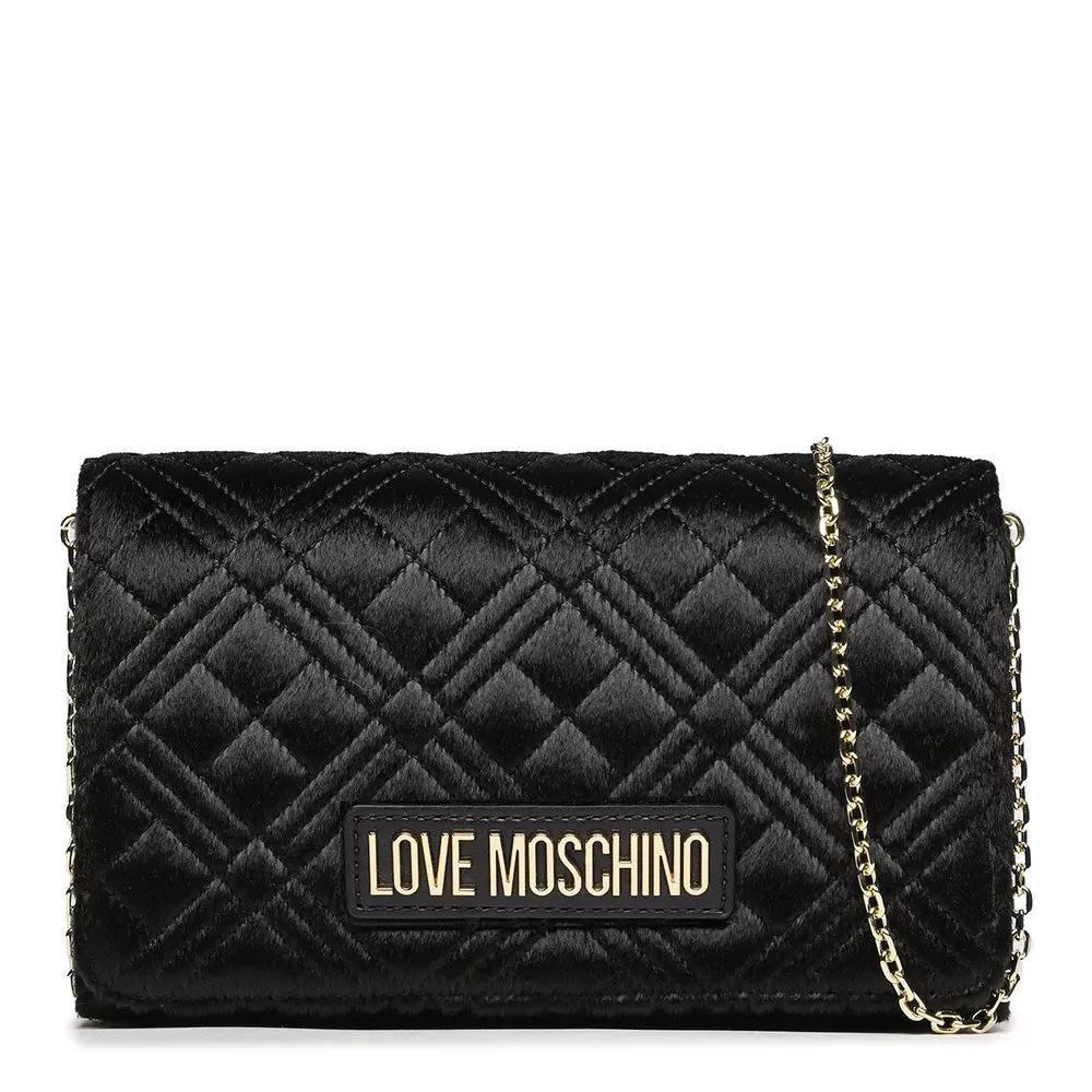 Clutch Donna con Tracolla LOVE MOSCHINO linea Smart Shiny Quilted in Eco-Fur Trapuntata Nera