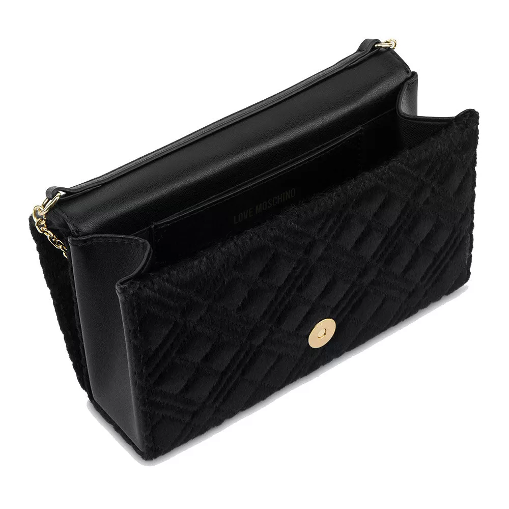 Clutch Donna con Tracolla LOVE MOSCHINO linea Smart Shiny Quilted in Eco-Fur Trapuntata Nera