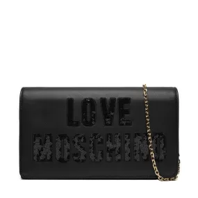 Clutch Donna con Tracolla LOVE MOSCHINO linea Sparkling Logo Nero con Logo in Paillettes Nero