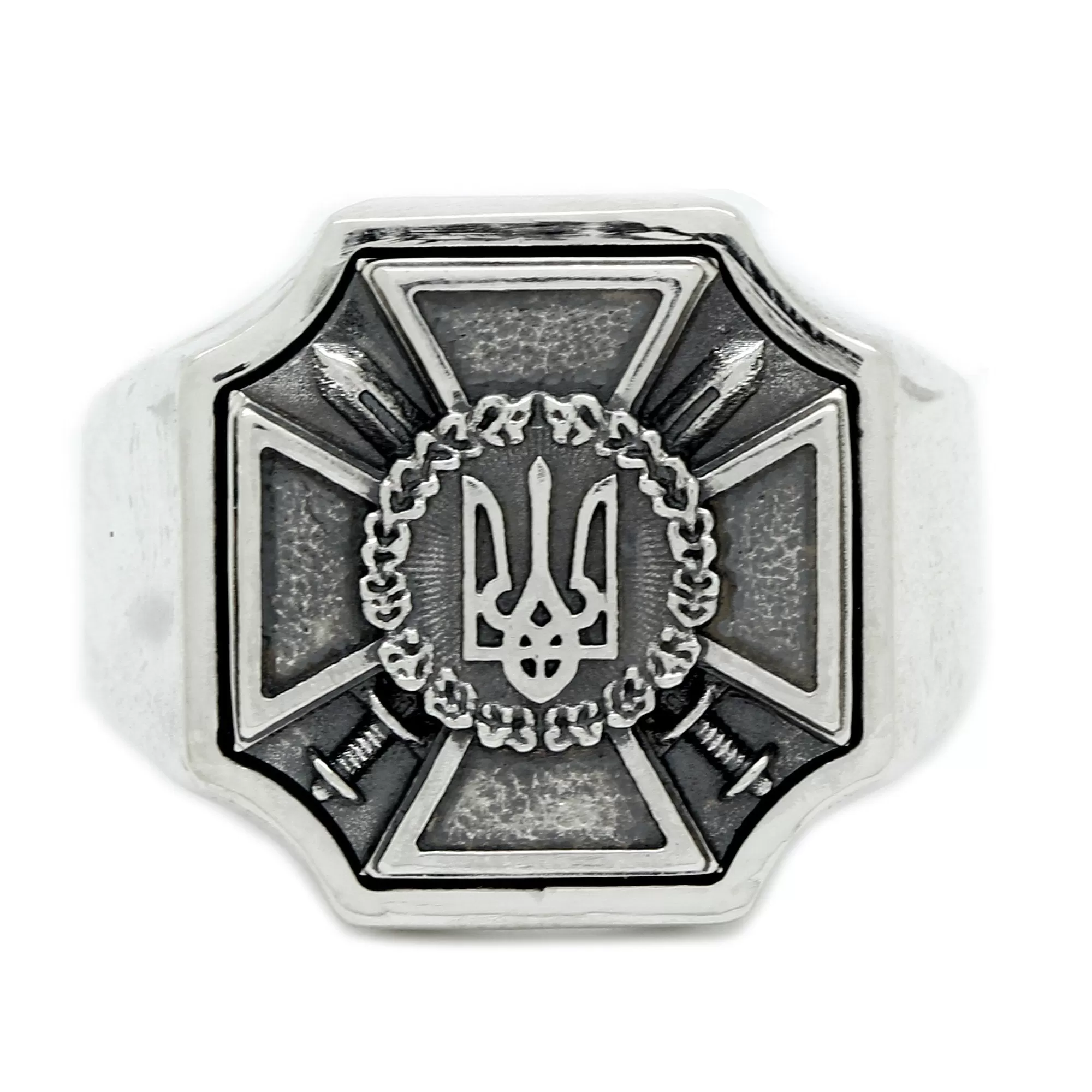 Coat of Arms Swords and Cross Armed Forces and Security Service of Ukraine Mens Ring Silver 925