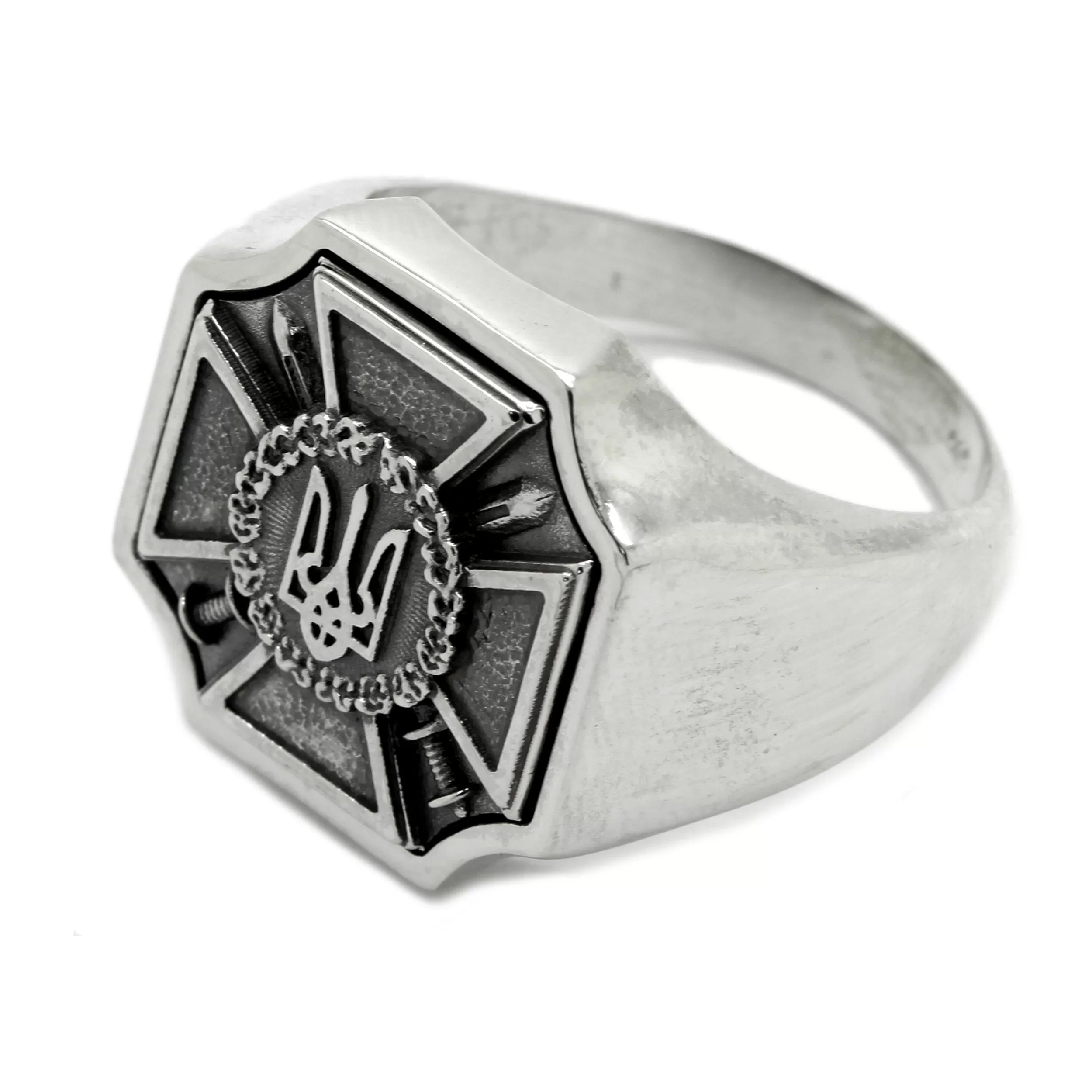 Coat of Arms Swords and Cross Armed Forces and Security Service of Ukraine Mens Ring Silver 925