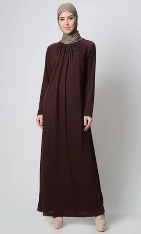 Coffee Raglan With Neck Pleats Viscose Abaya - Final Sale