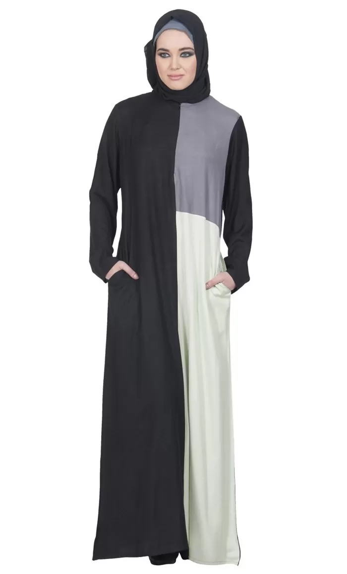 Color Block Grey & Cream Accent Abaya