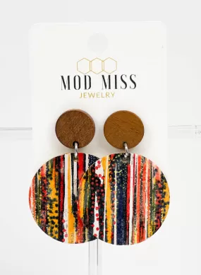 Cork Leather Round Earring "Autumn Splash"