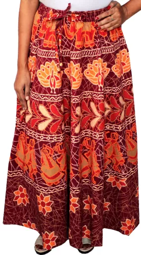 Cotton Batik Printed Womens Long Skirt India Clothing (Maroon)