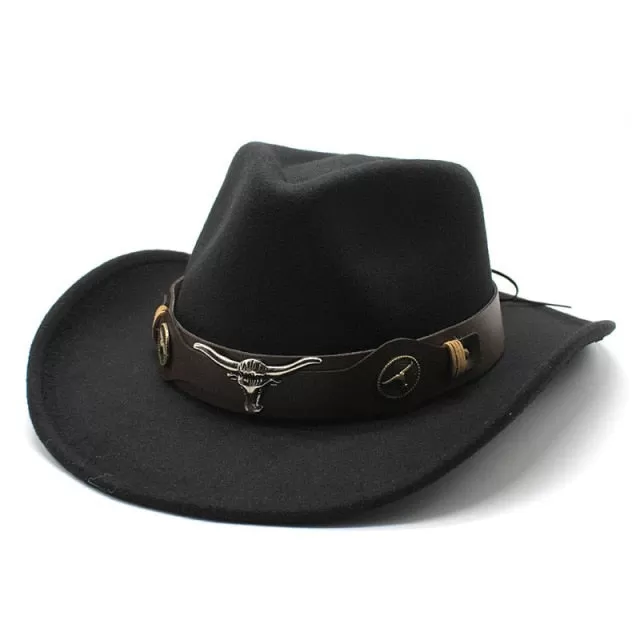 Cowboy hat cow head accessories cowboy hat monochrome felt hat men and women big brim outdoor hat knight hat