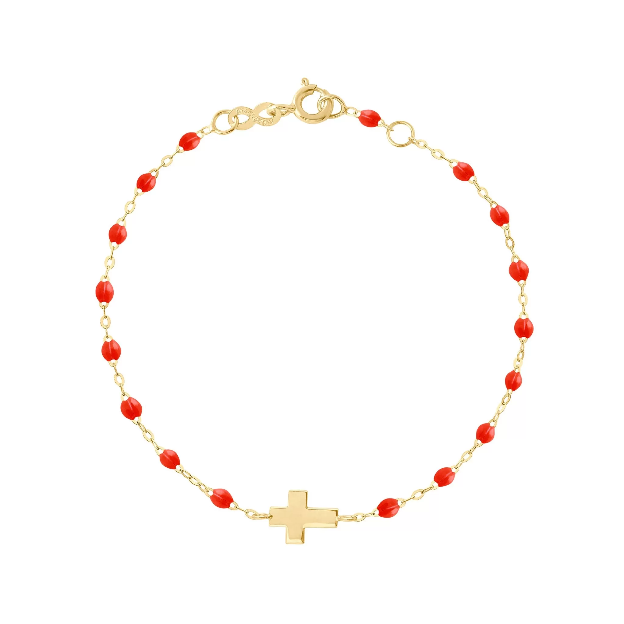 Cross Charm Classic Gigi Coral bracelet, Yellow Gold, 6.7"