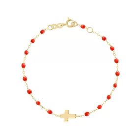 Cross Charm Classic Gigi Coral bracelet, Yellow Gold, 6.7"