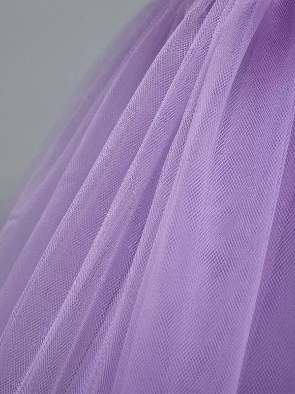 Cute Princess Flower Girl Dresses Lilac Purple Lace Tulle Ribbon Tutu Party Dress