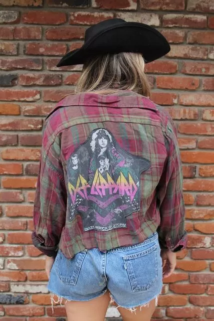 Def Leppard Acid Wash Cropped Flannel