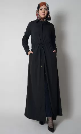 Drawstring Detail Everyday Wear Shirt Style Abaya Dress - Final Sale