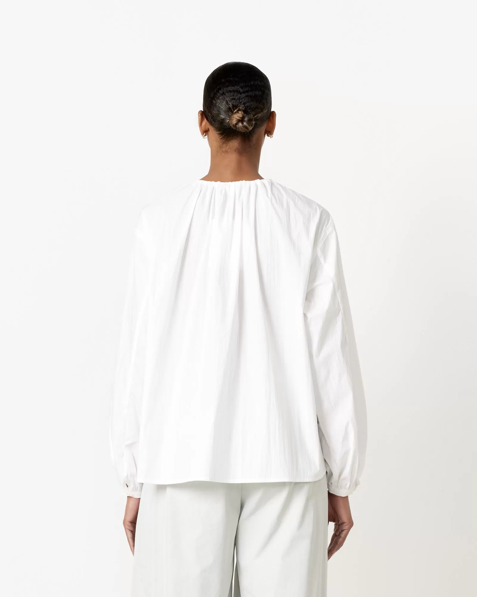 Drawstring Shirring Shirt in White