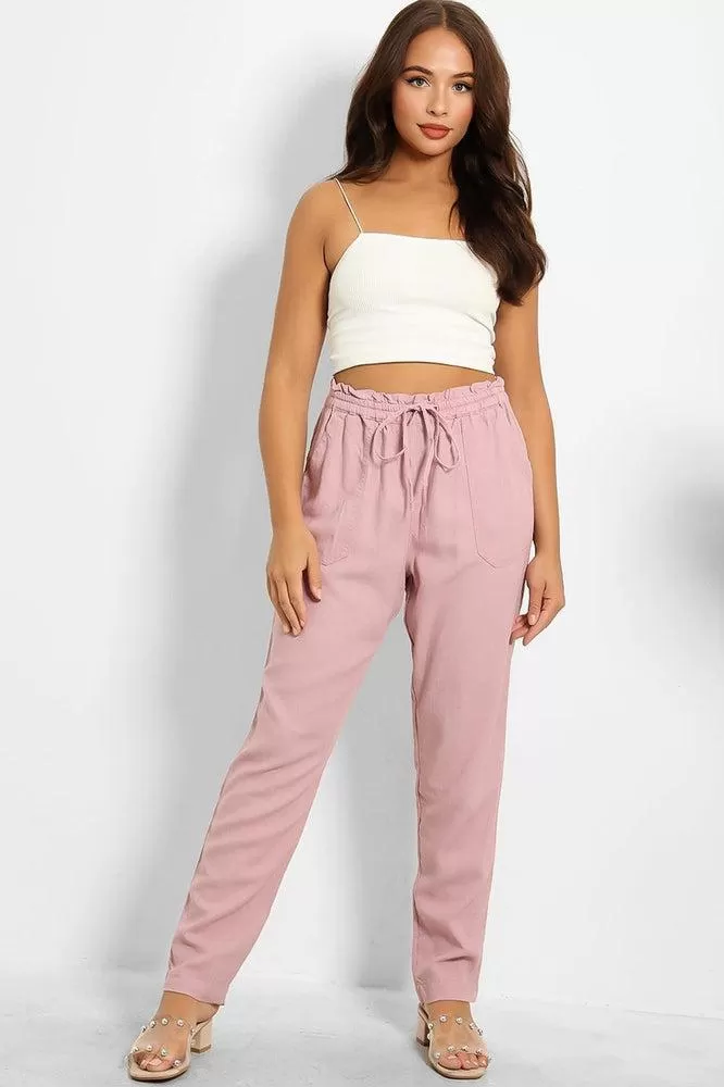 Drawstring Waist Linen Blend Trousers