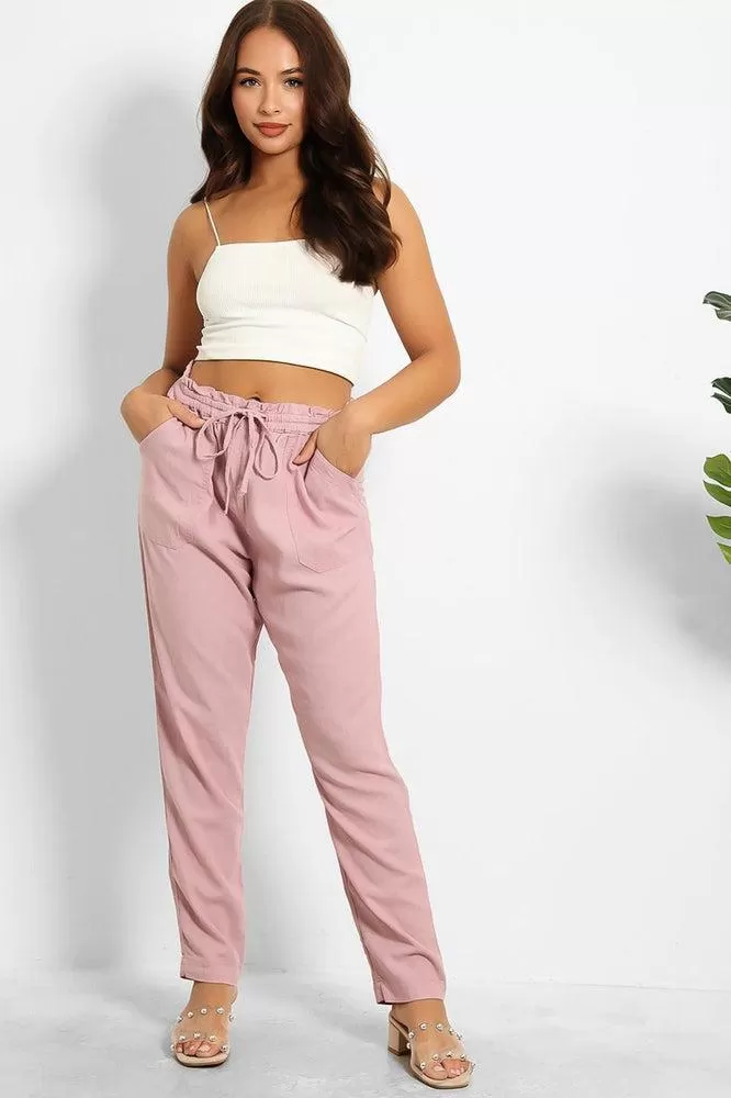 Drawstring Waist Linen Blend Trousers