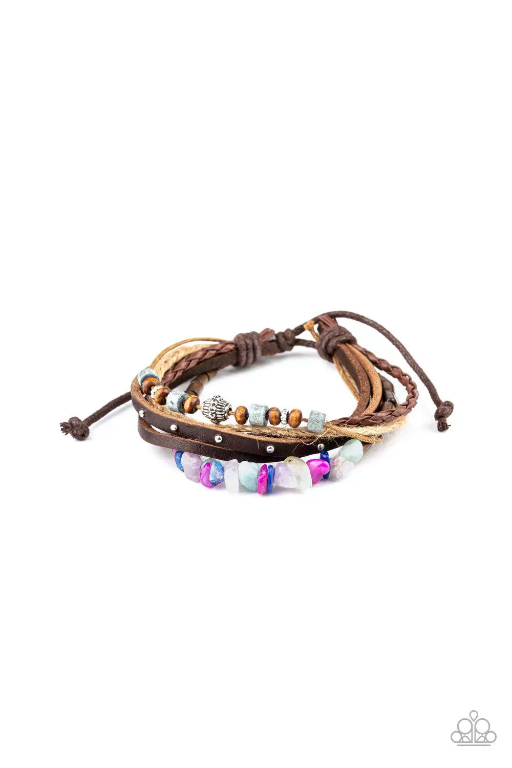 Eco Excursion Multi-colored Stone and Brown Leather Urban Knot Bracelet - Paparazzi Accessories