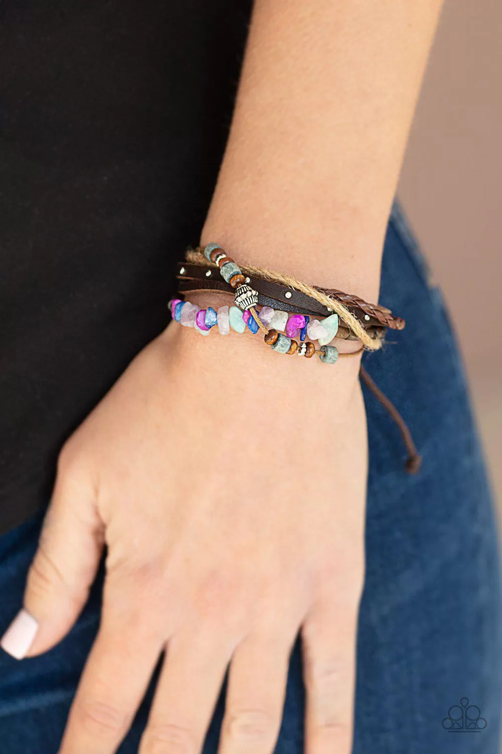 Eco Excursion Multi-colored Stone and Brown Leather Urban Knot Bracelet - Paparazzi Accessories