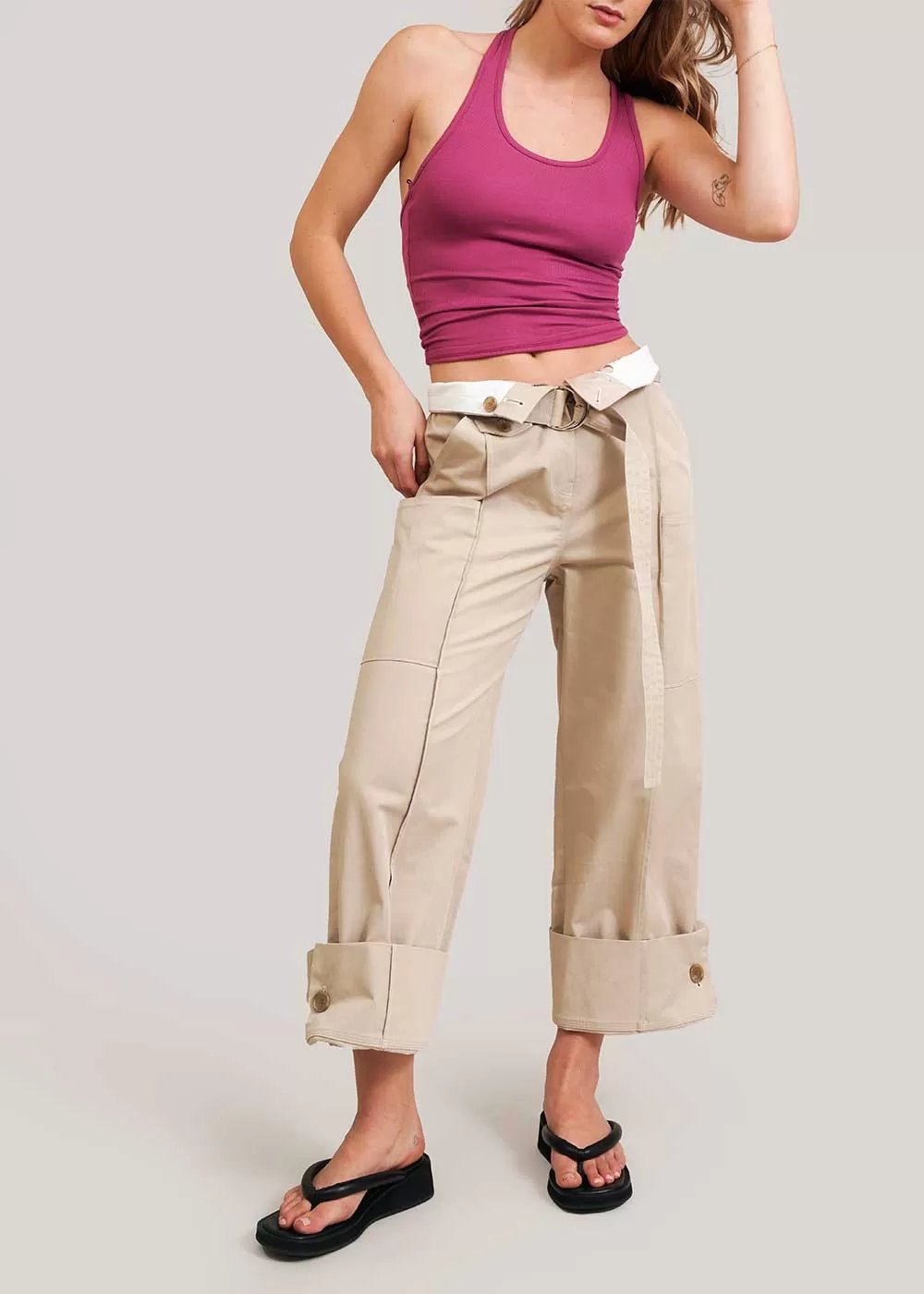 Ecru Harper Belted Trousers