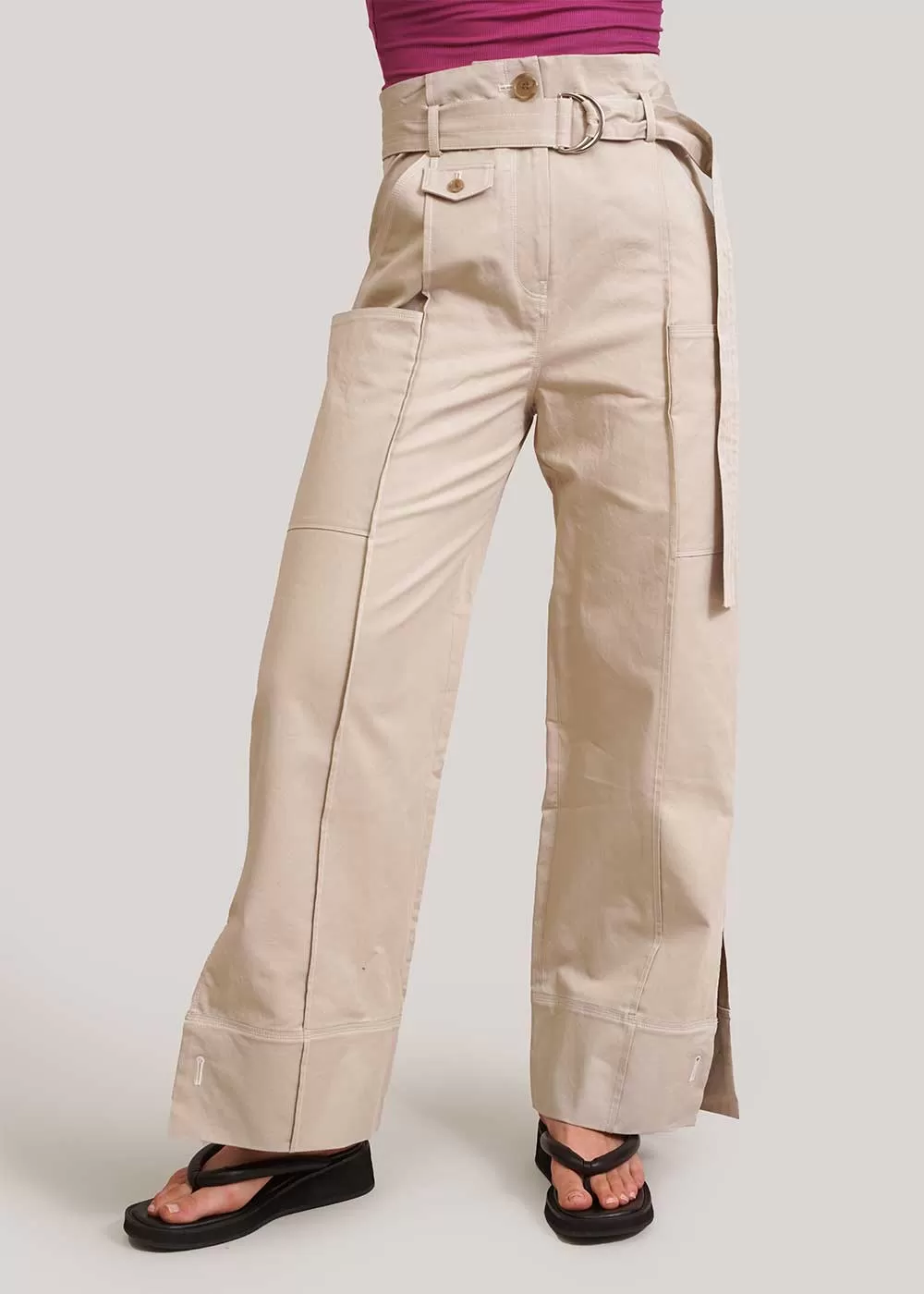 Ecru Harper Belted Trousers