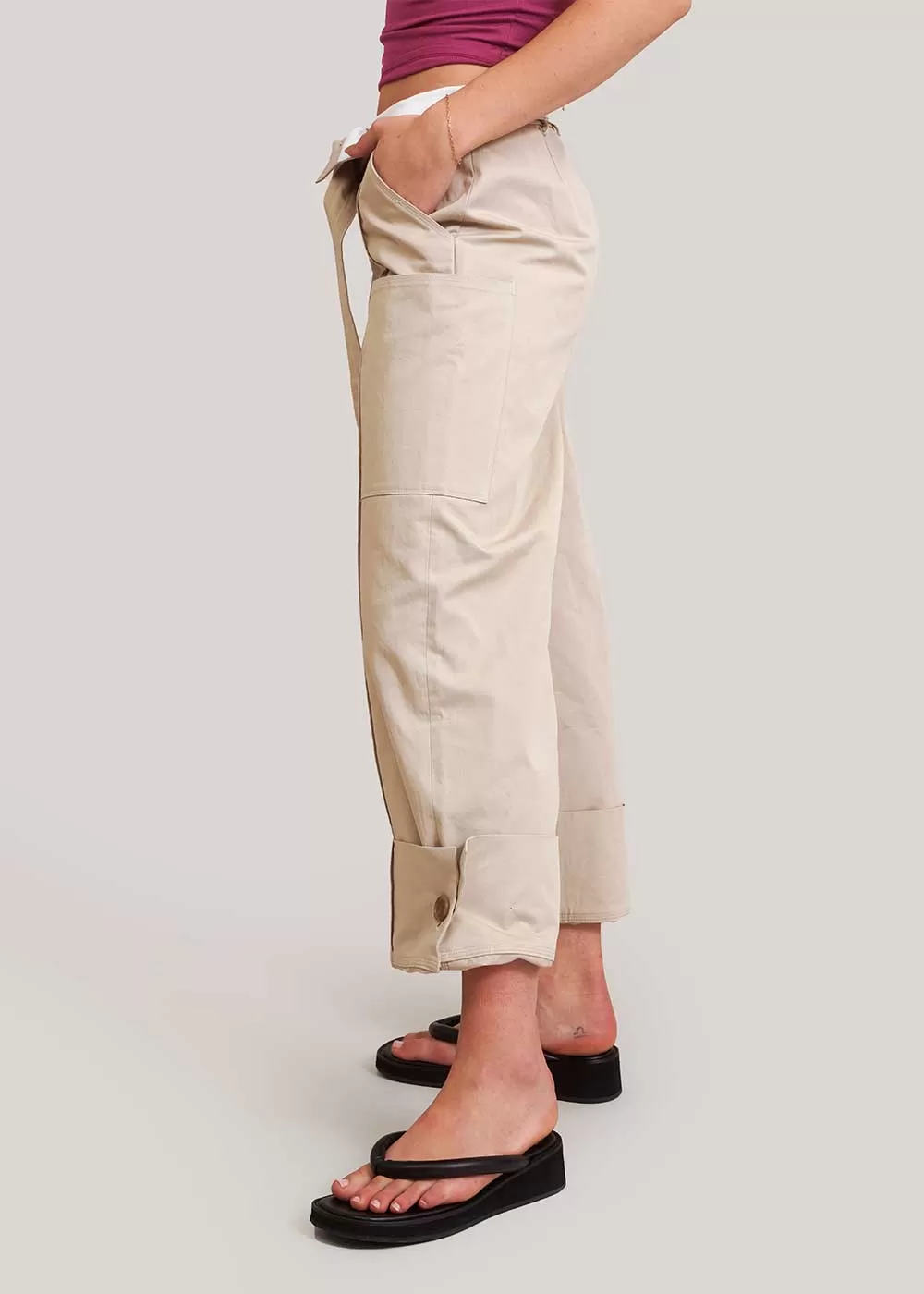 Ecru Harper Belted Trousers