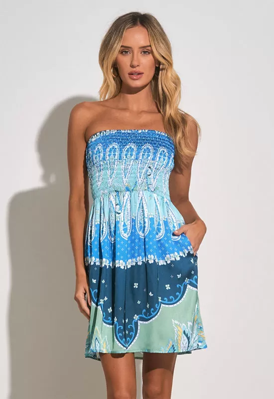 Elan - Bali Strapless Dress  Blue Bali Print