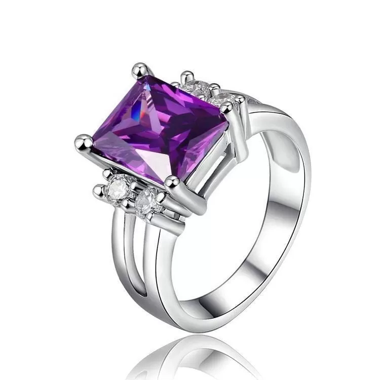 Elegant Amethyst Silver Plated Ring