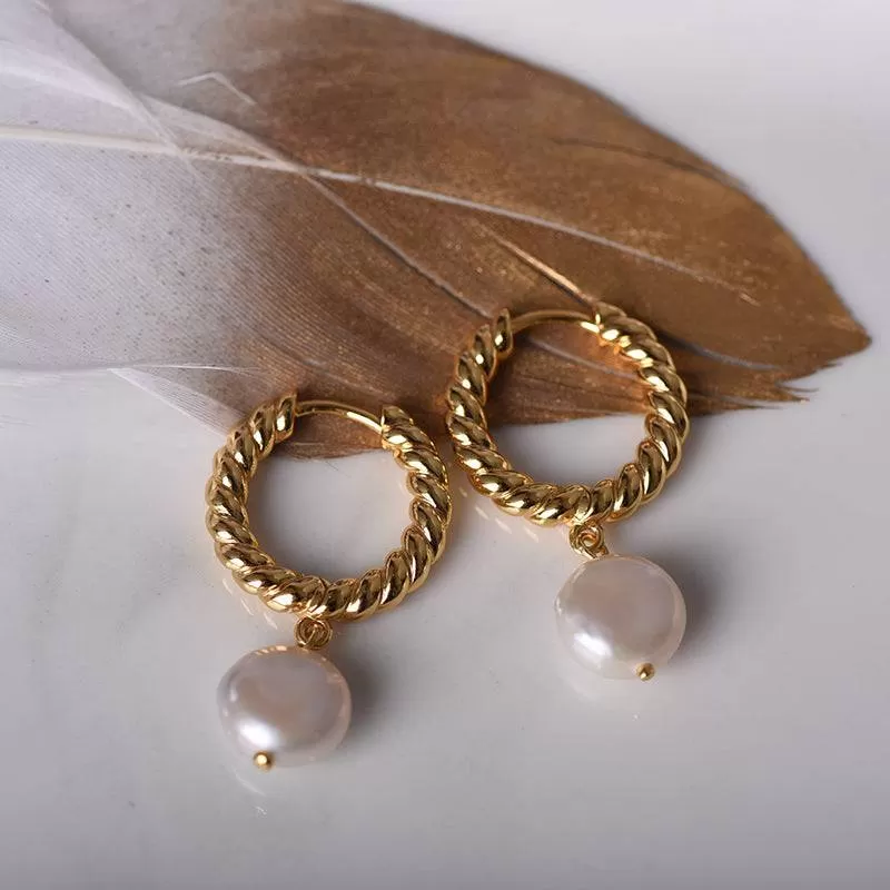 Elegant Drop Pearl Earrings Gold Vermeil