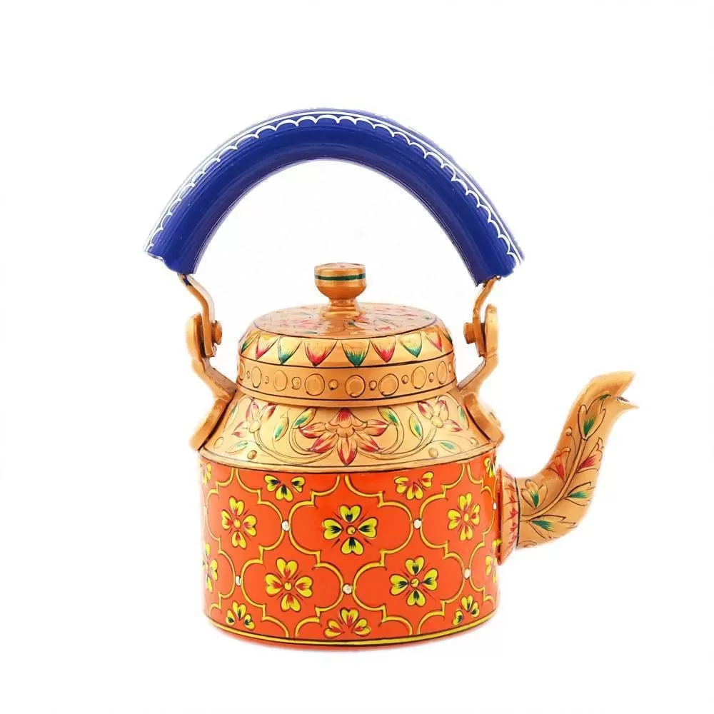 Elegant Orange Hand Painted Tea Pot