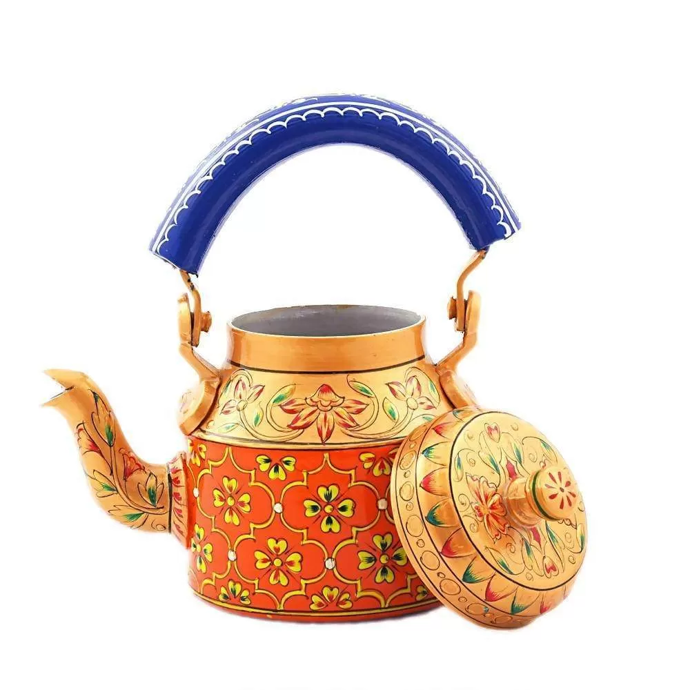 Elegant Orange Hand Painted Tea Pot