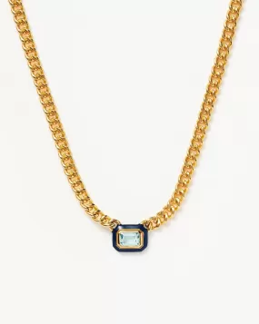 Enamel & Stone Floating Pendant Chain Necklace | 18ct Gold Plated/Blue Cubic Zirconia