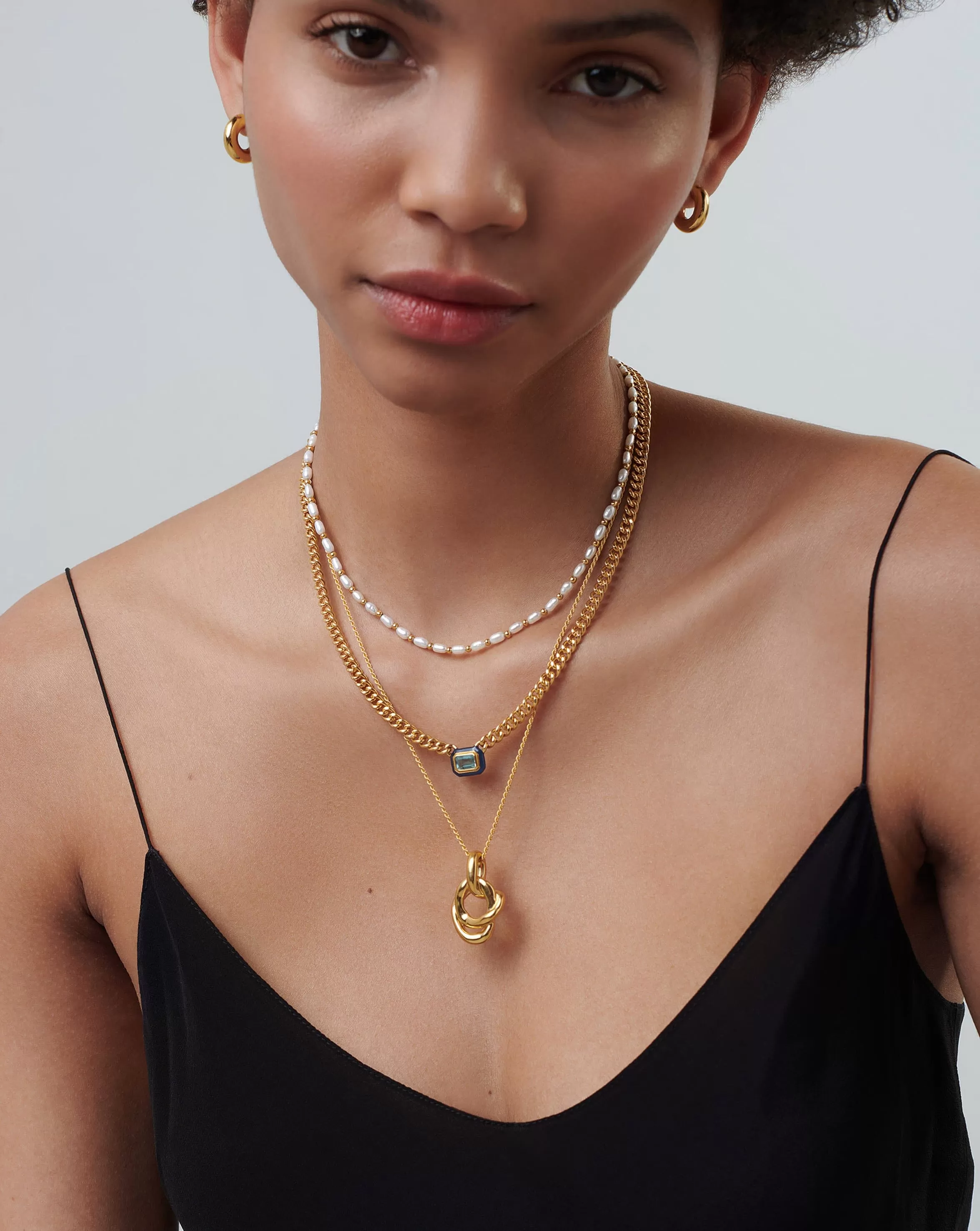 Enamel & Stone Floating Pendant Chain Necklace | 18ct Gold Plated/Blue Cubic Zirconia