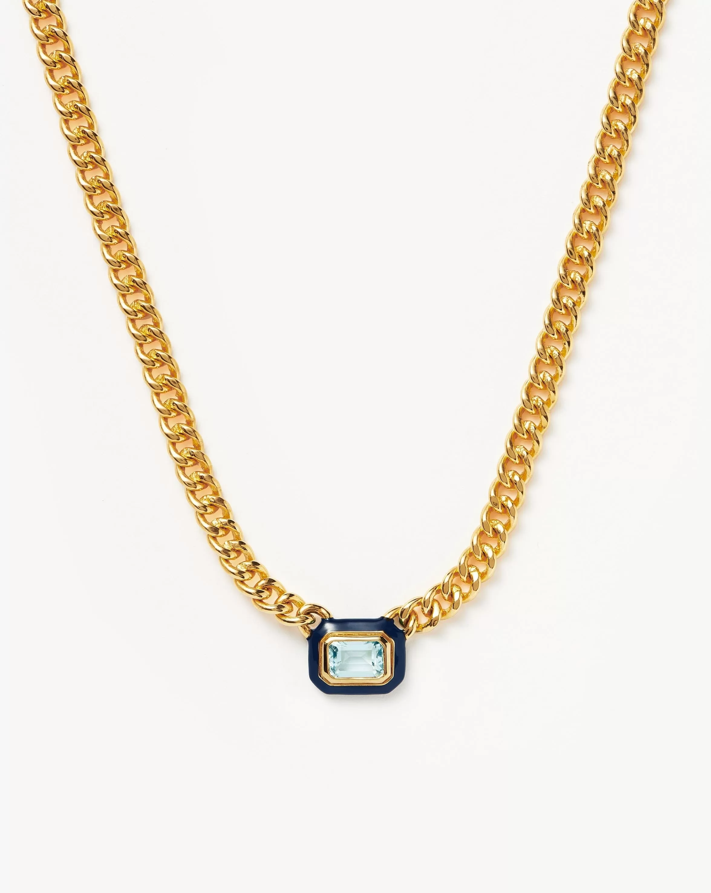 Enamel & Stone Floating Pendant Chain Necklace | 18ct Gold Plated/Blue Cubic Zirconia