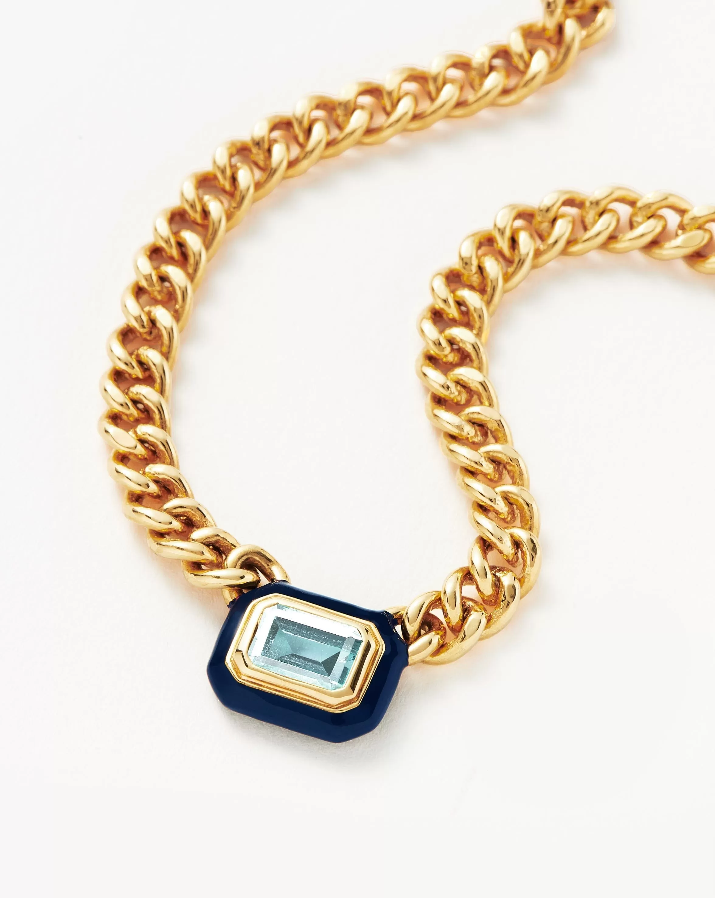 Enamel & Stone Floating Pendant Chain Necklace | 18ct Gold Plated/Blue Cubic Zirconia