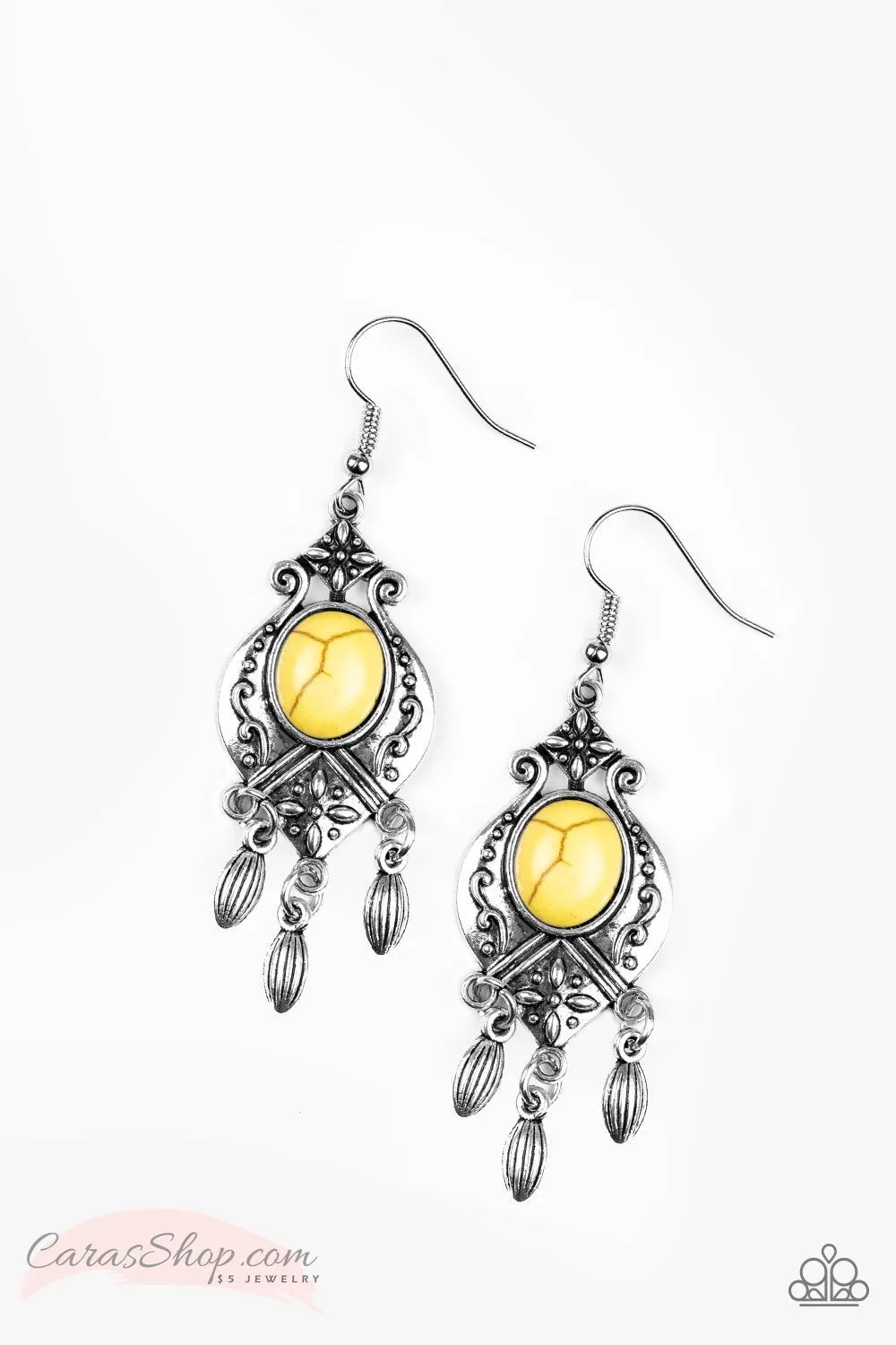 Enchantingly Environmentalist Yellow Stone Earrings - Paparazzi Accessories