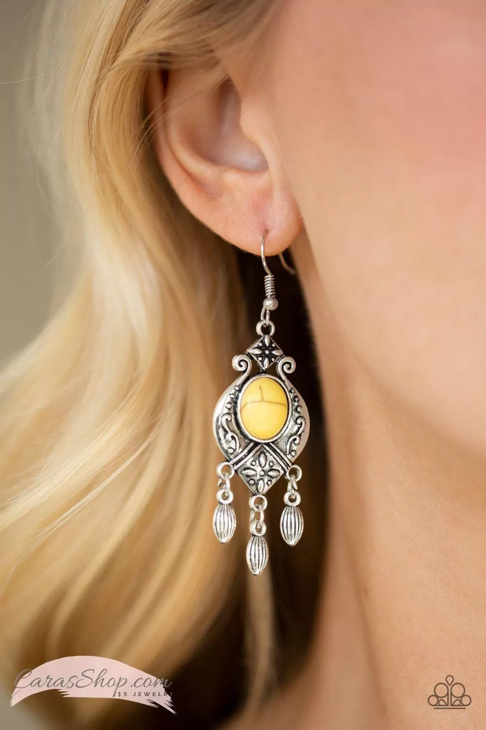 Enchantingly Environmentalist Yellow Stone Earrings - Paparazzi Accessories