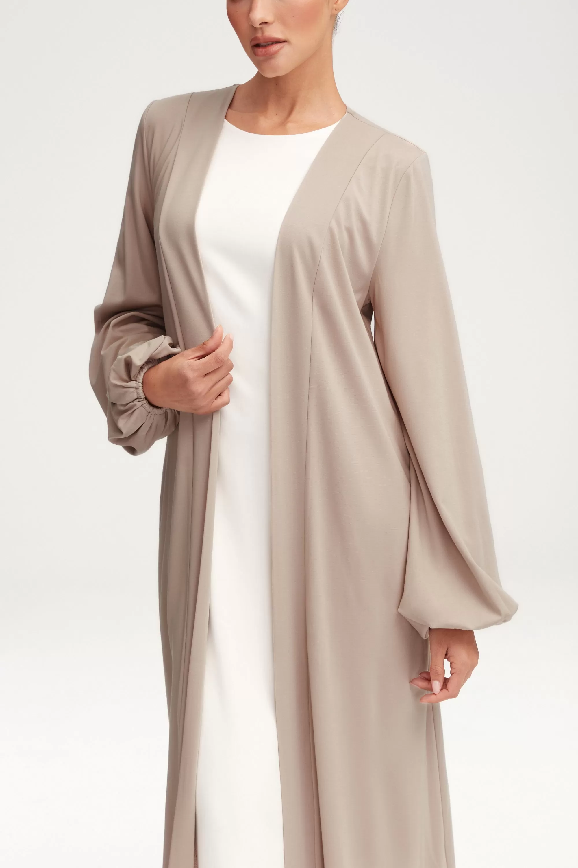 Essential Jersey Open Abaya - Stone