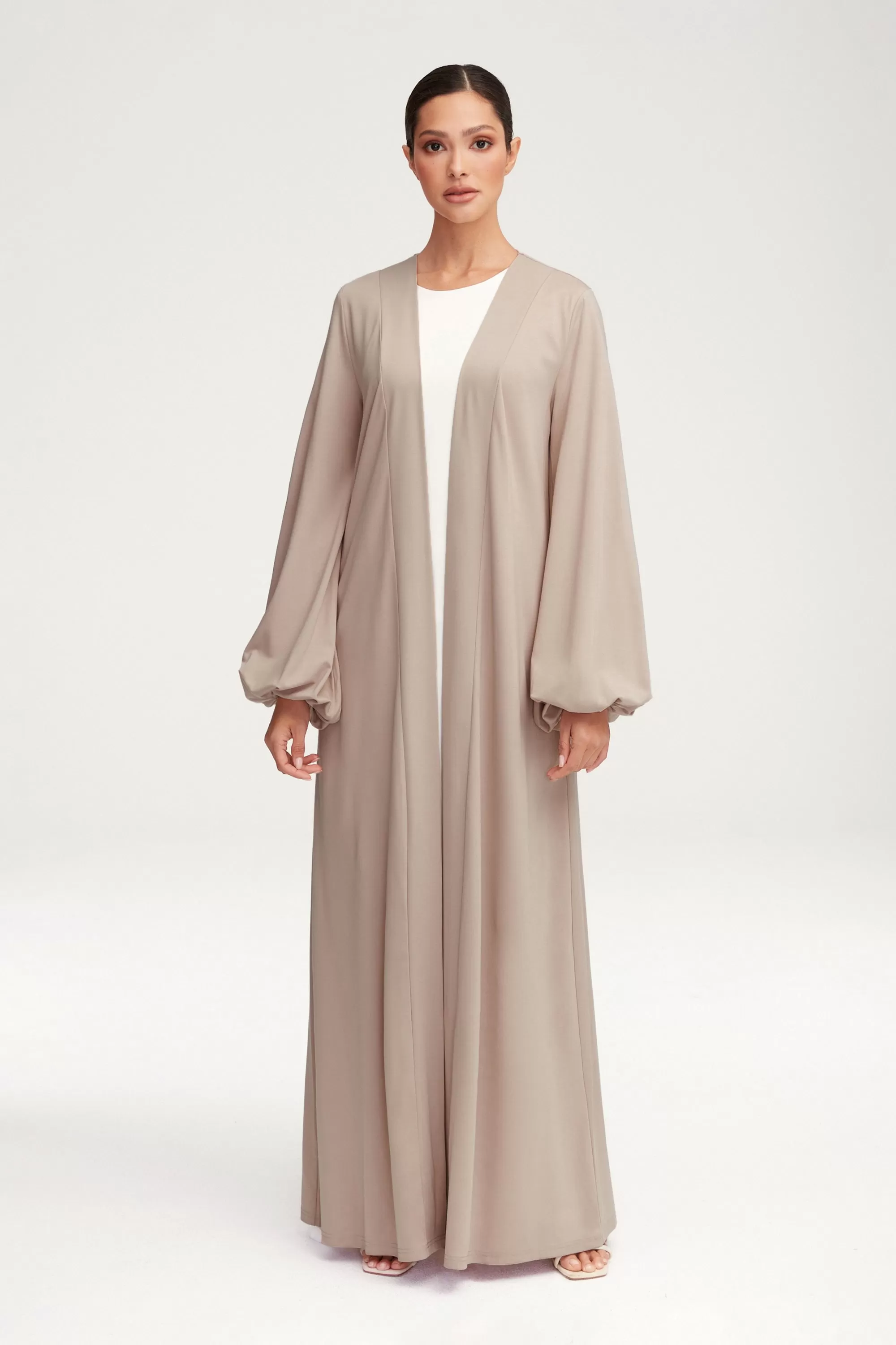 Essential Jersey Open Abaya - Stone