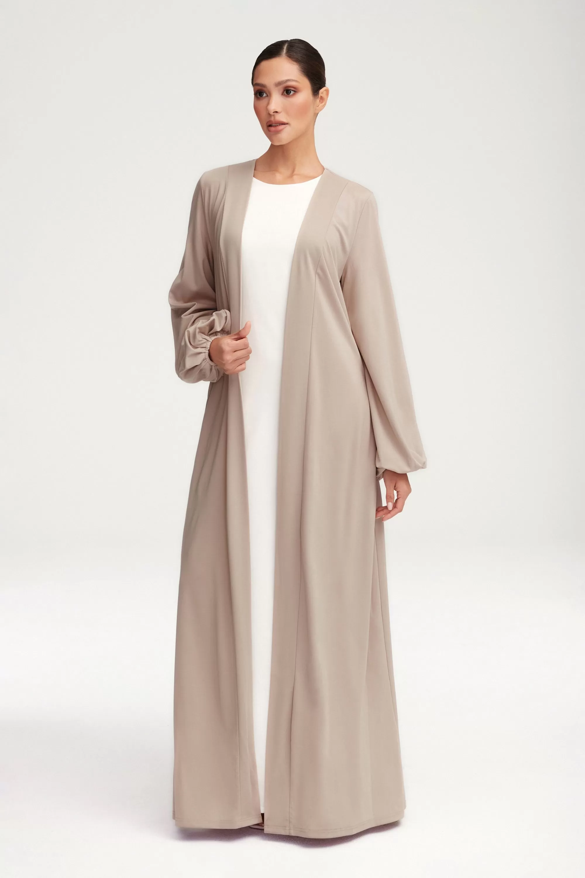 Essential Jersey Open Abaya - Stone