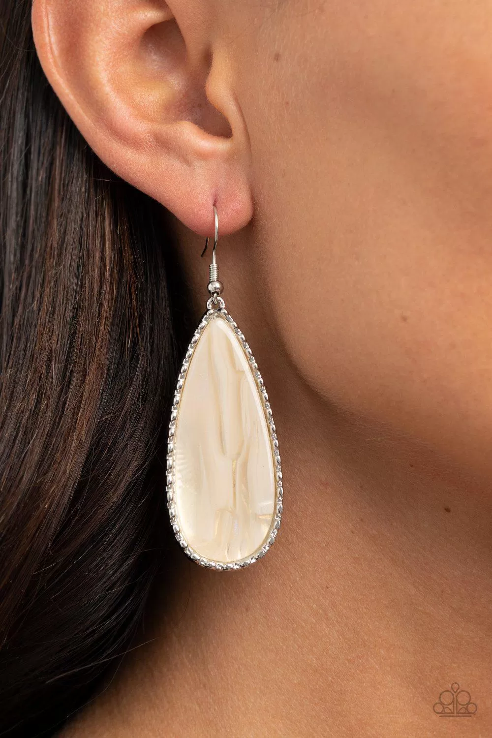 Ethereal Eloquence White Shell-like Acrylic Earrings - Paparazzi Accessories