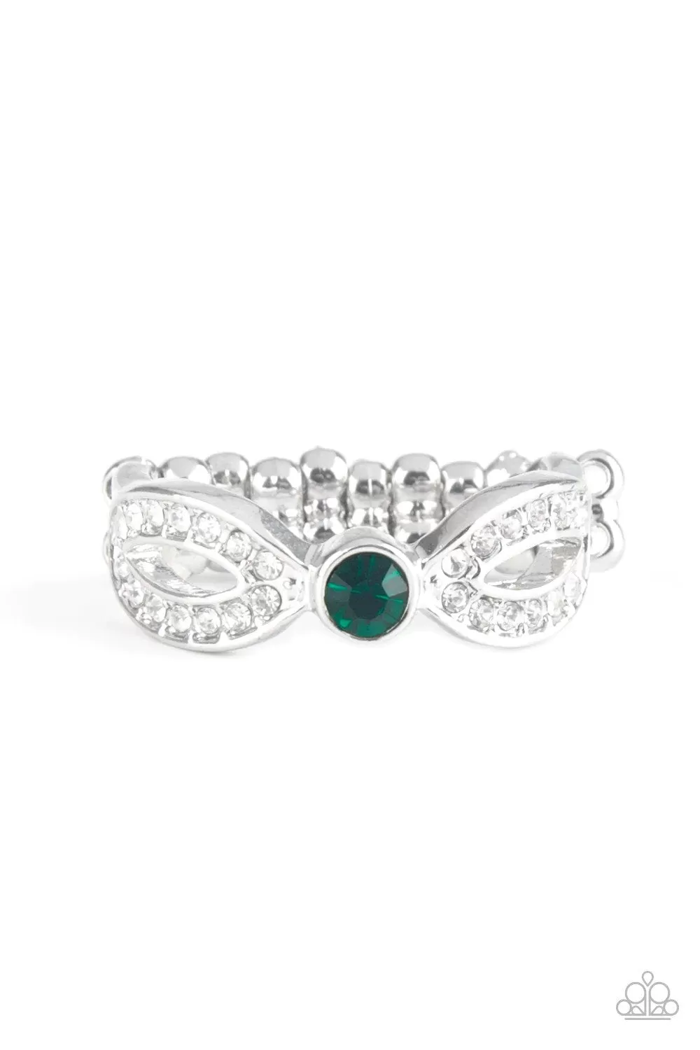 Extra Side of Elegance Green and White Rhinestone Ring - Paparazzi Accessories