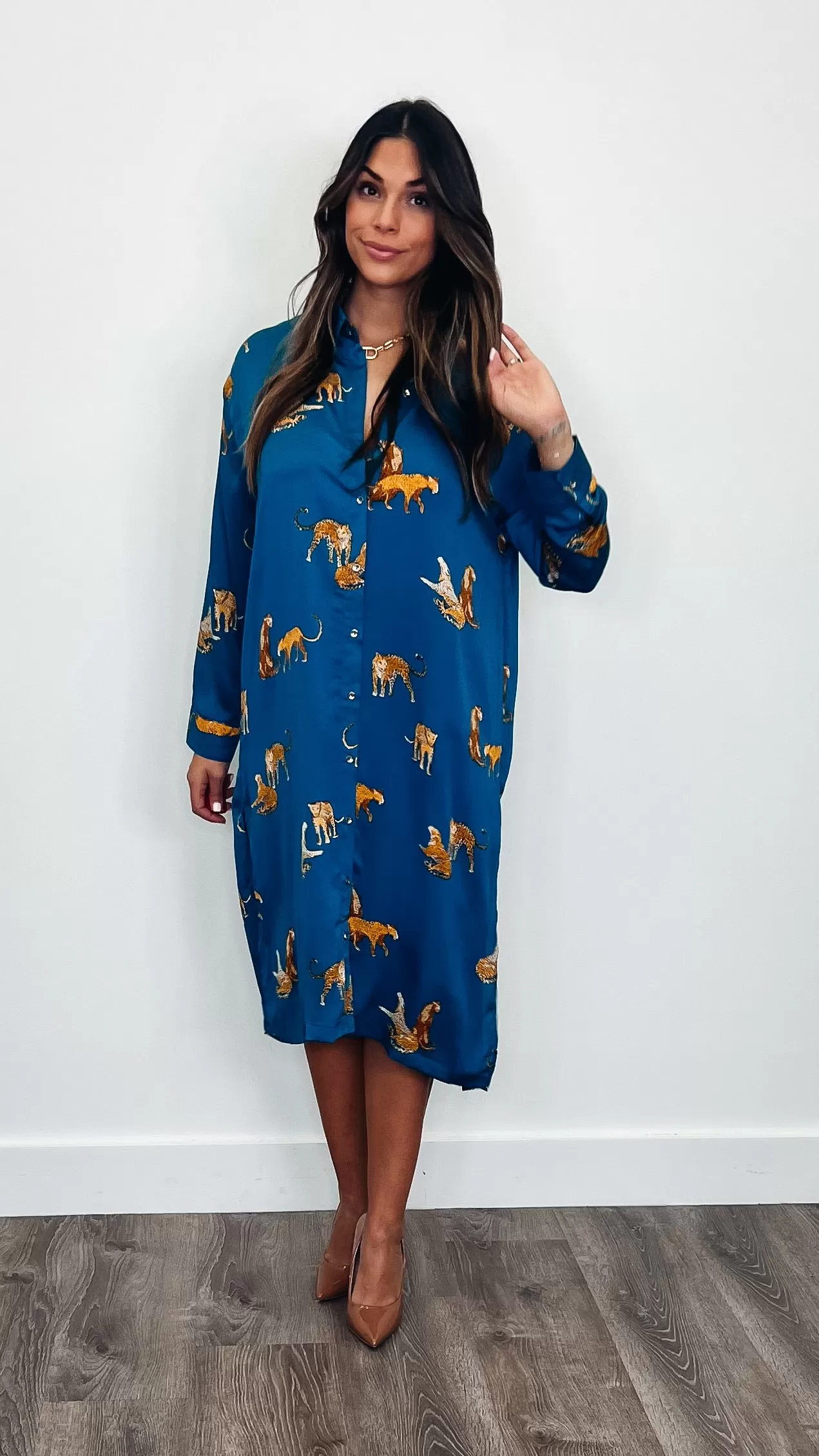 Fall Tiger Dress Teal