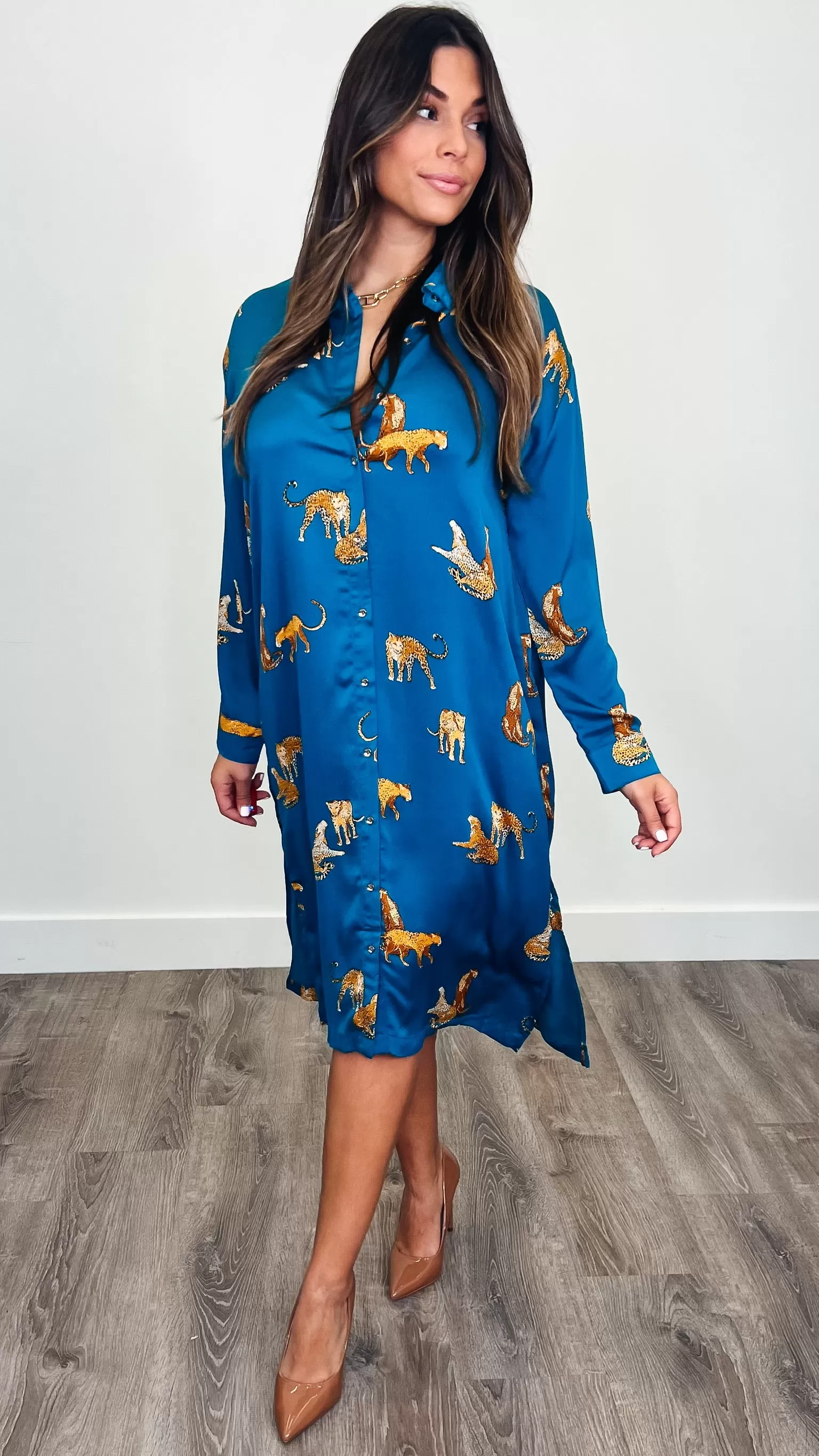 Fall Tiger Dress Teal