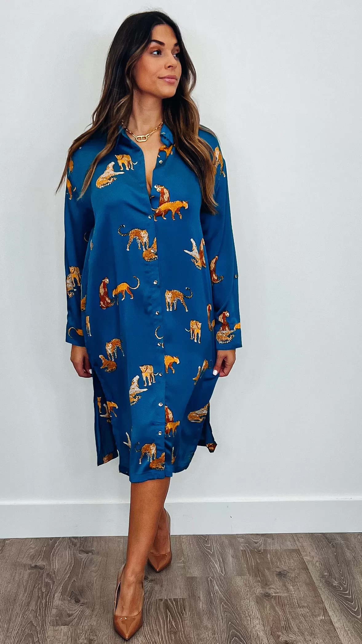 Fall Tiger Dress Teal