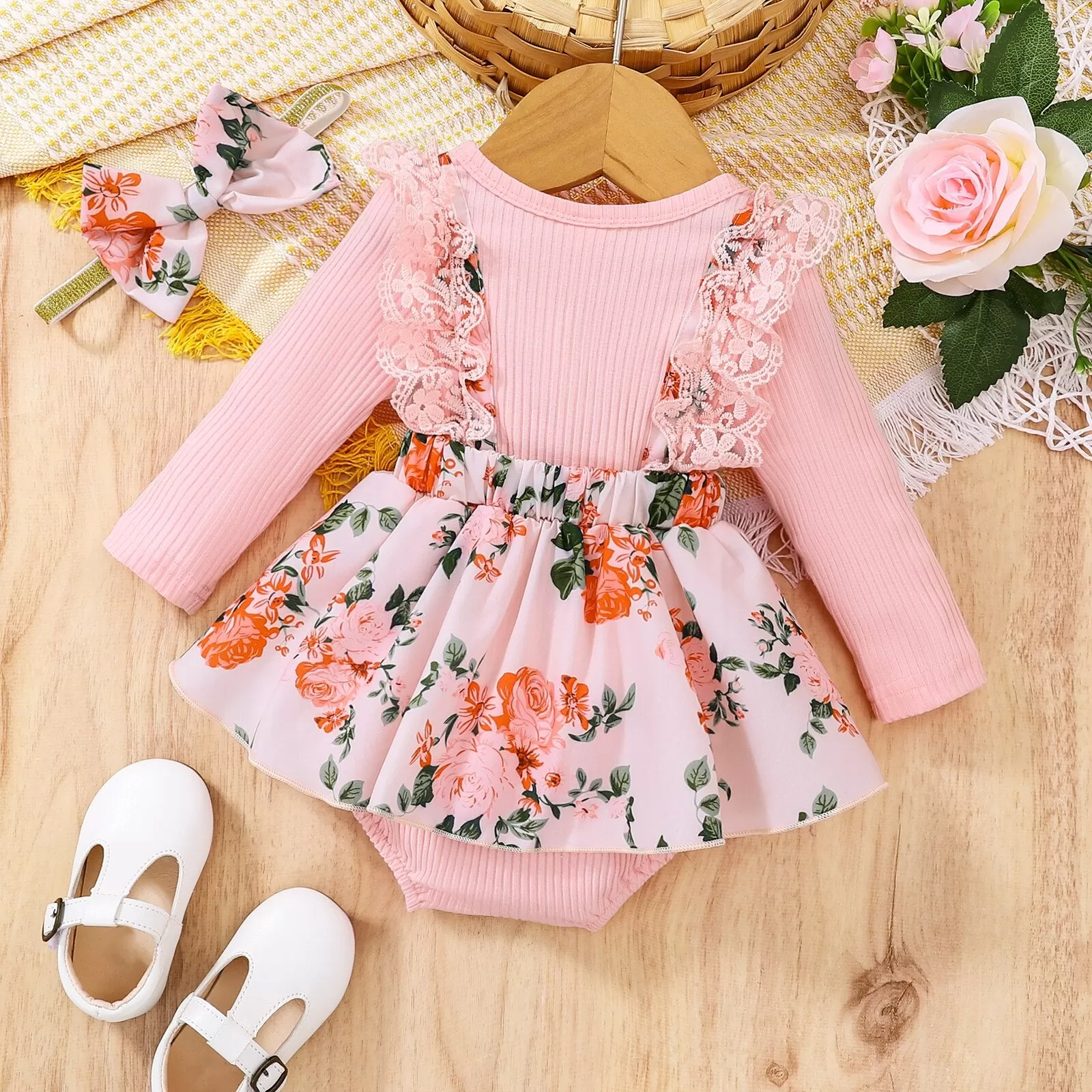 Floral Bow Lace Romper