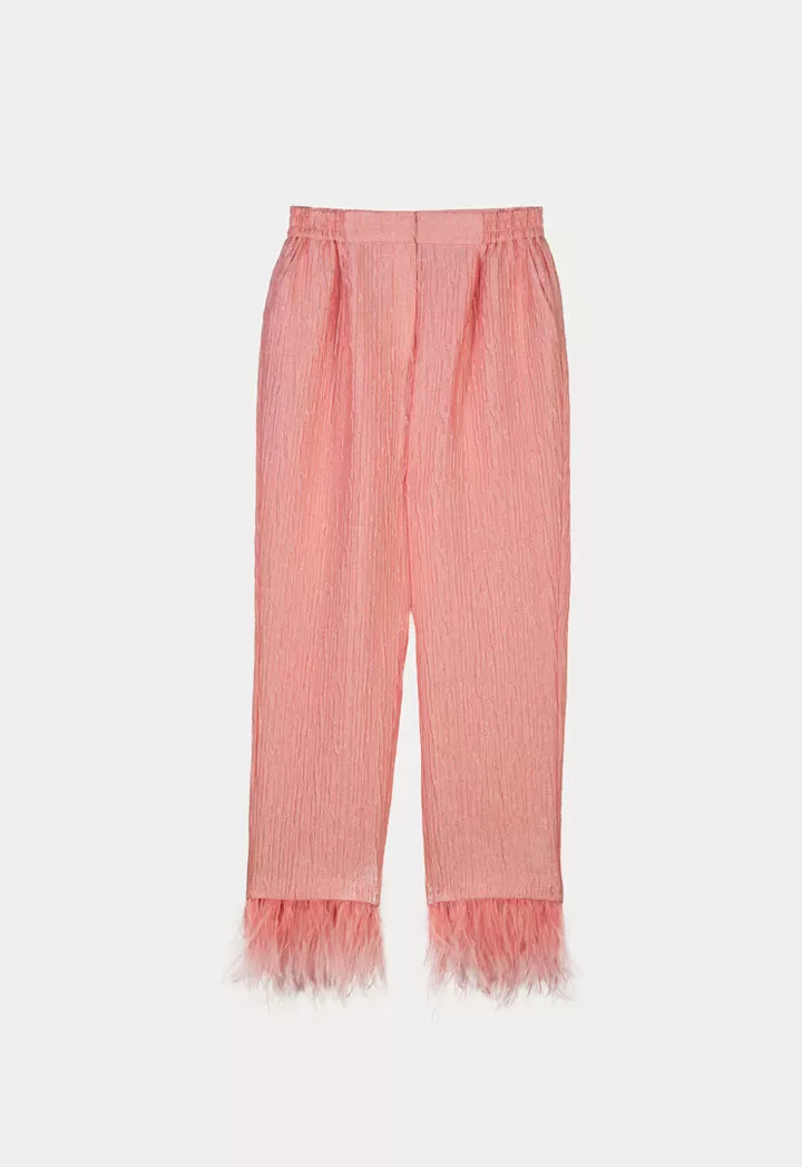 Fringed Ankle Textured Trouser