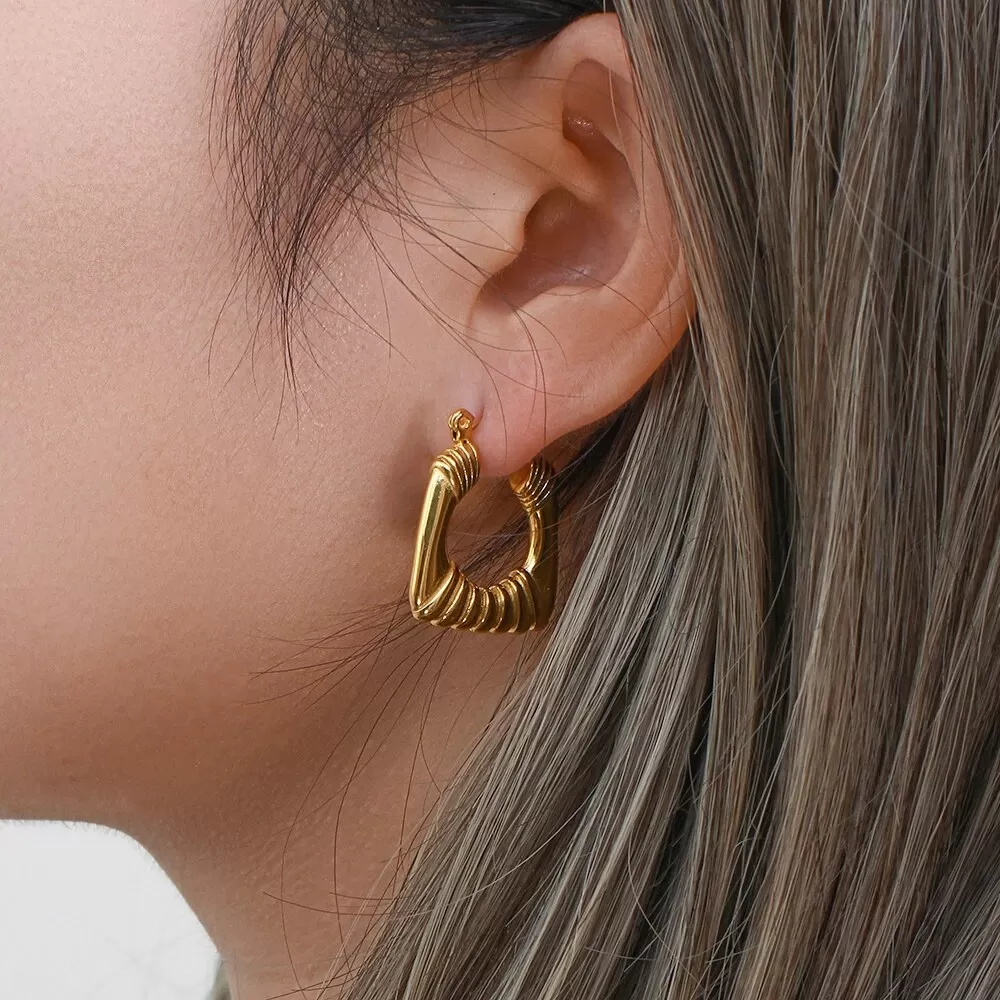 Geometric Square Textured Hoops