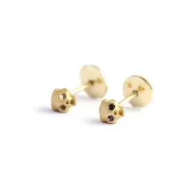 Gold Cat Skull Earrings