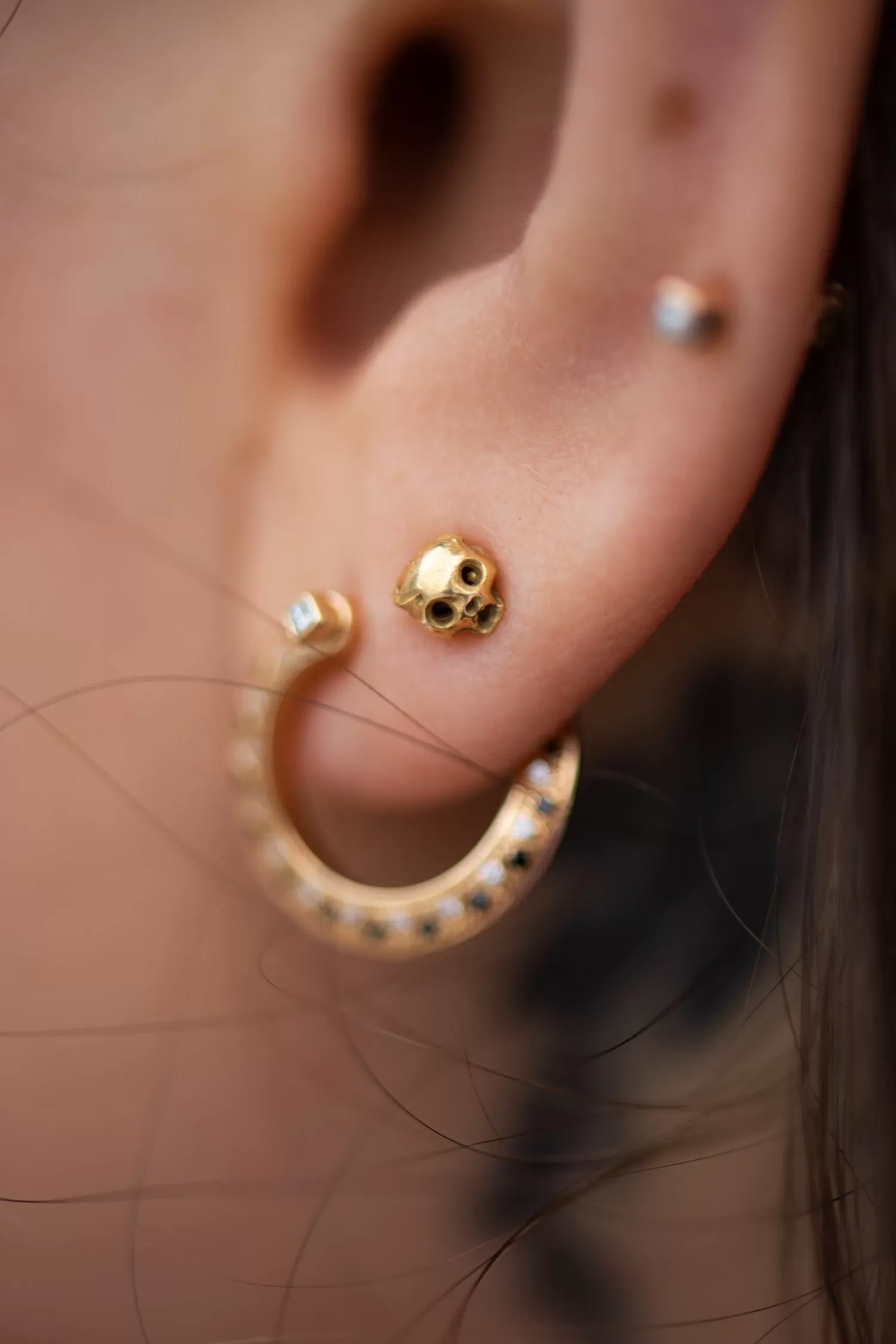 Gold Cat Skull Earrings