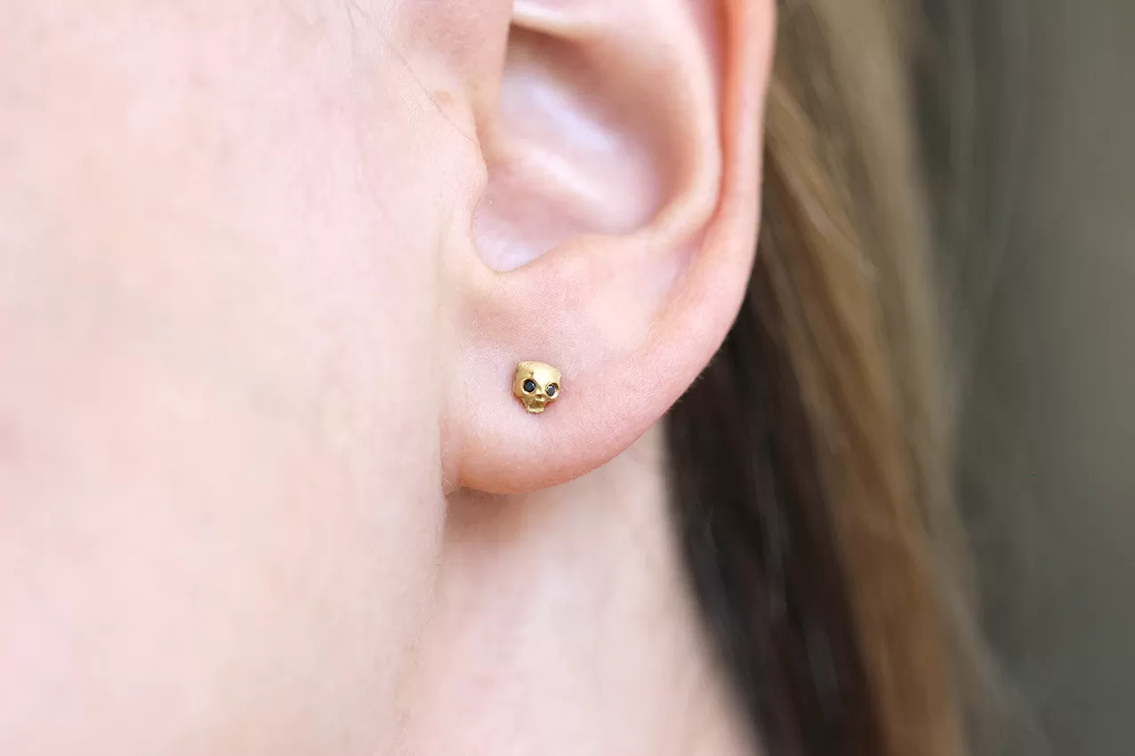 Gold Cat Skull Earrings